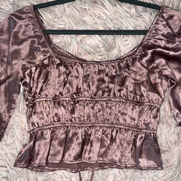 All in Favor Long Sleeve Textured Satin Top - Picture 6 of 7